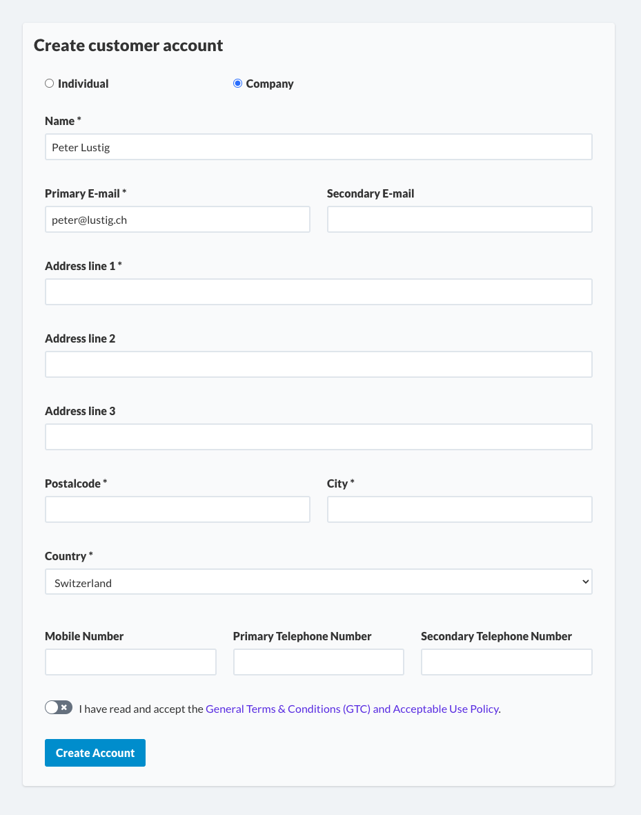 Sign Up Form Screenshot